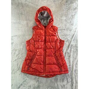 Tangerine Vest women's small orange puffer lined w/ hoodie and pockets full Zip